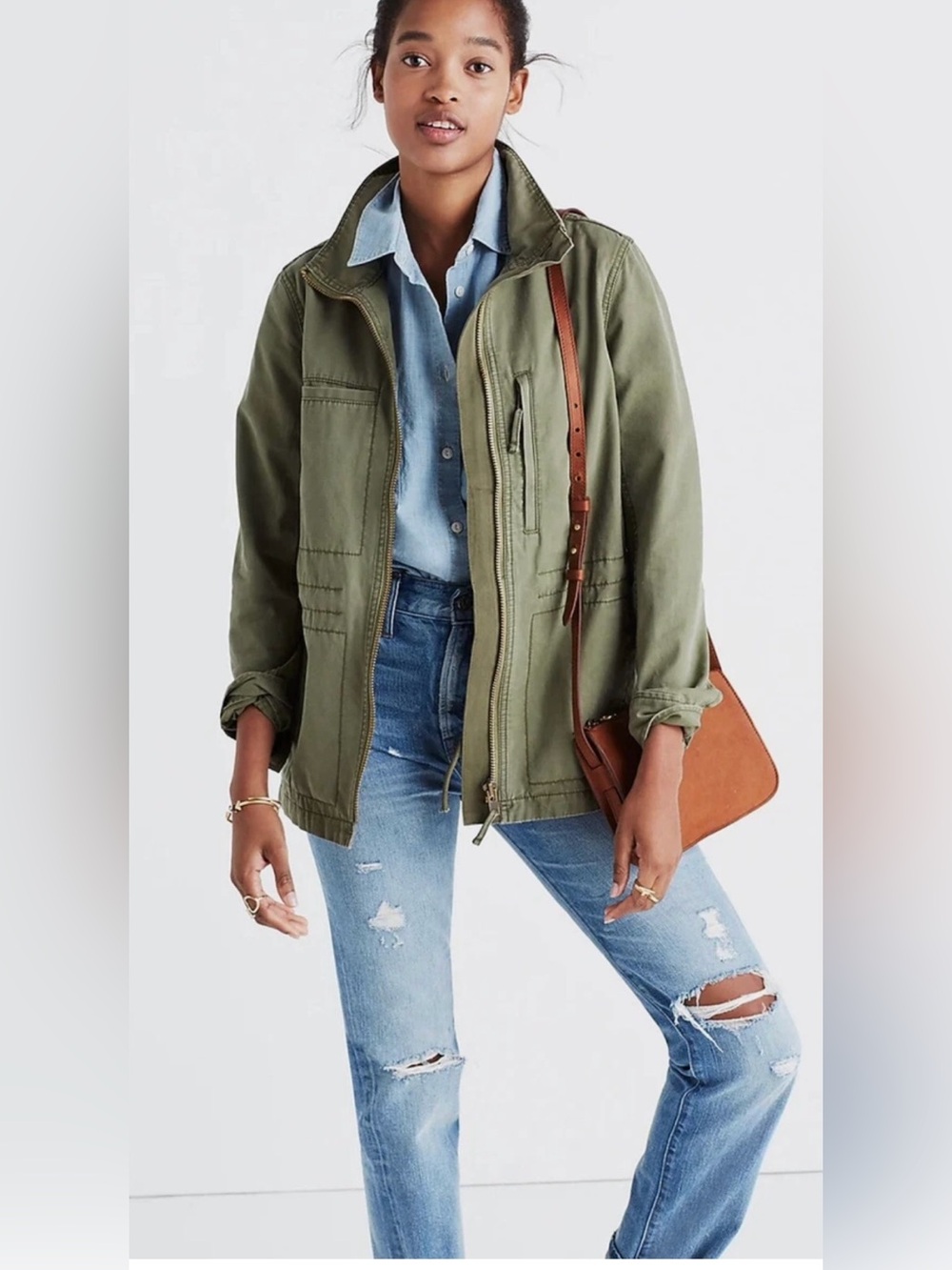 Madewell Utility Jacket  Olive Green Military Style Layering Jacket Size Medium